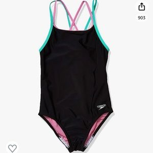 Speedo Girl's Swimsuit One Piece Solid Cross Back Multi Straps Size 14 Girls NWT